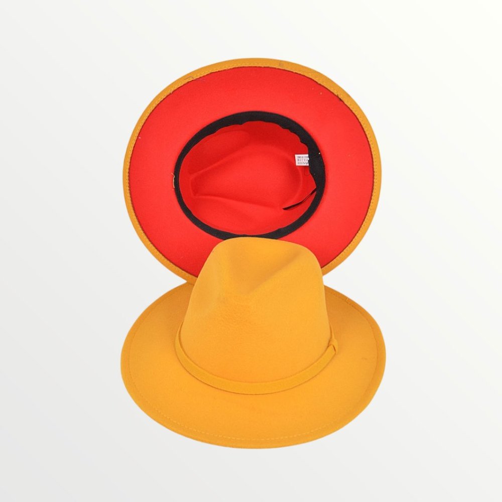 MUSTARD/RED FAUX WOOL TWO TONE HAT